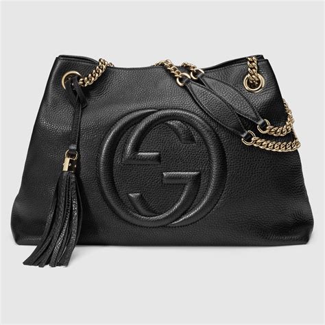 gucci schwarze ledertasche|Gucci leather shoulder bag.